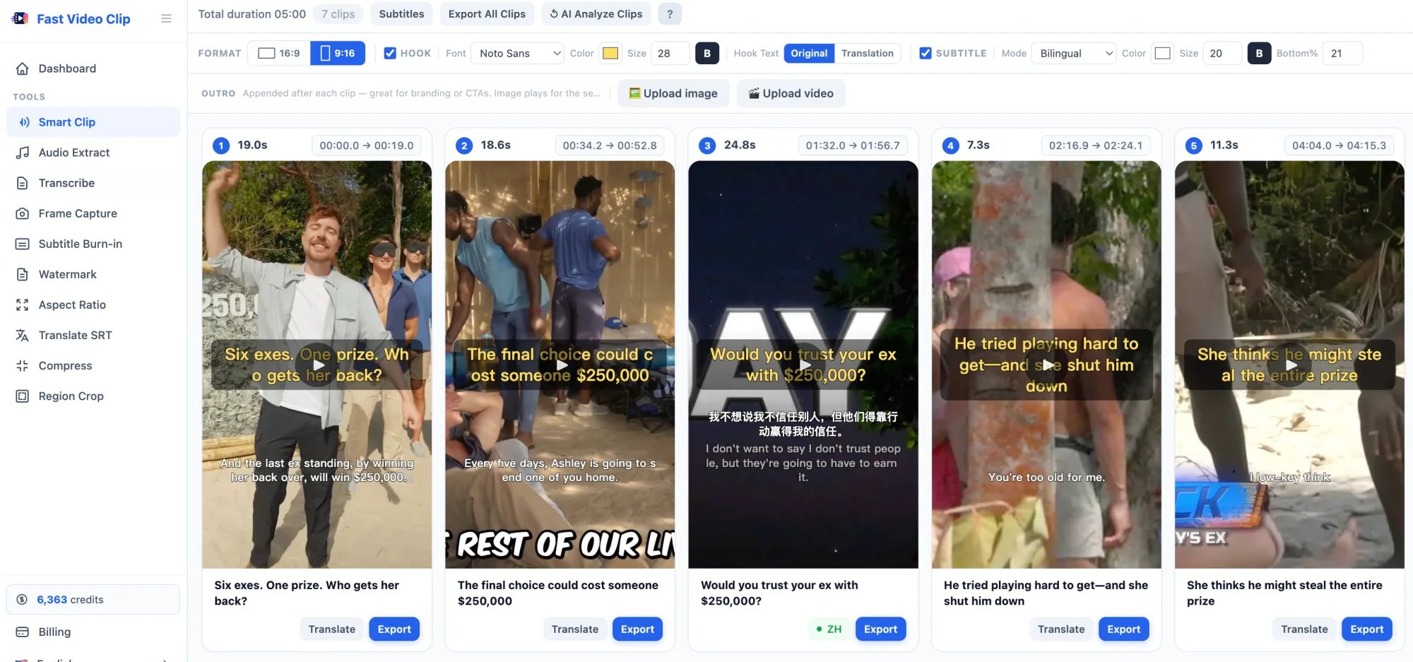 Fast Video Clip — 具备吸睛开场和字幕嵌入功能的 AI 片段编辑器